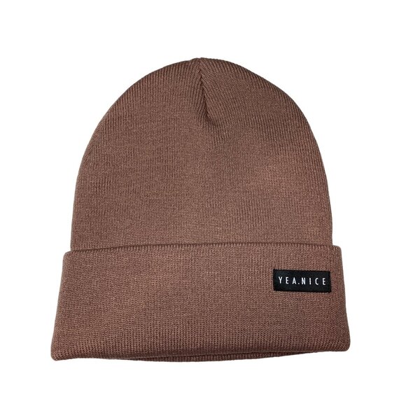 Yea.Nice Unisex Legend Knit Taupe Brown Dusty Rose Folded Beanie Hat Cap Winter - Picture 1 of 3